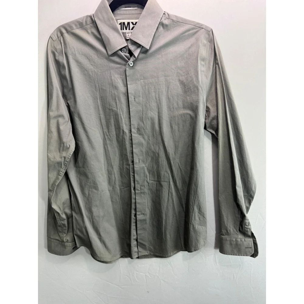 Express 1MX Fitted Dress Shirt Mens Small Gray Long Sleeve‎ Button Down 14-14.5